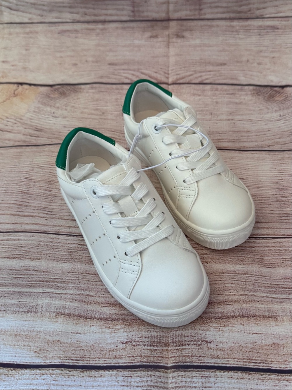 Crewcuts White Sneakers with Green Heel Tab